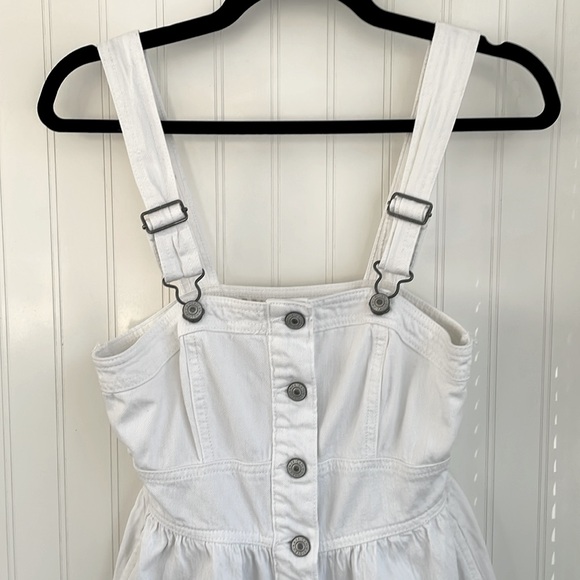 American Eagle Overall Dress Jumper white stretch denim material pockets size XS - Picture 4 of 16